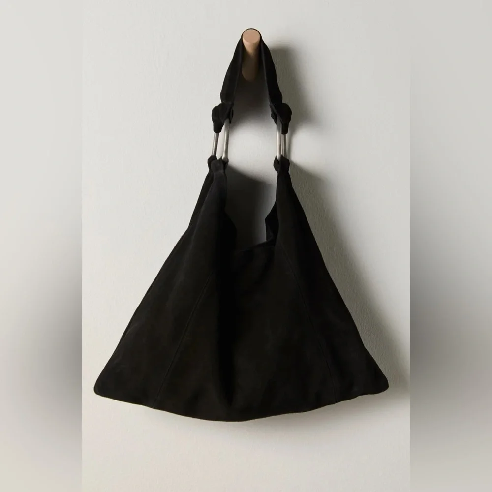 NWT Free People Bobbi Slouch Suede Tote In Black